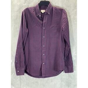 CLUB MONACO Men's Burgundy Gingham Slim-Fit Button-Up Long Sleeve Shirt SZ S